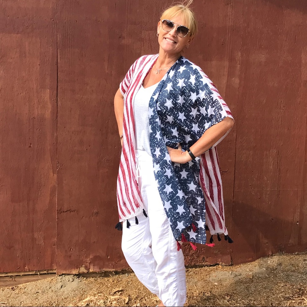 American Flag Red/White/Blue Kimono